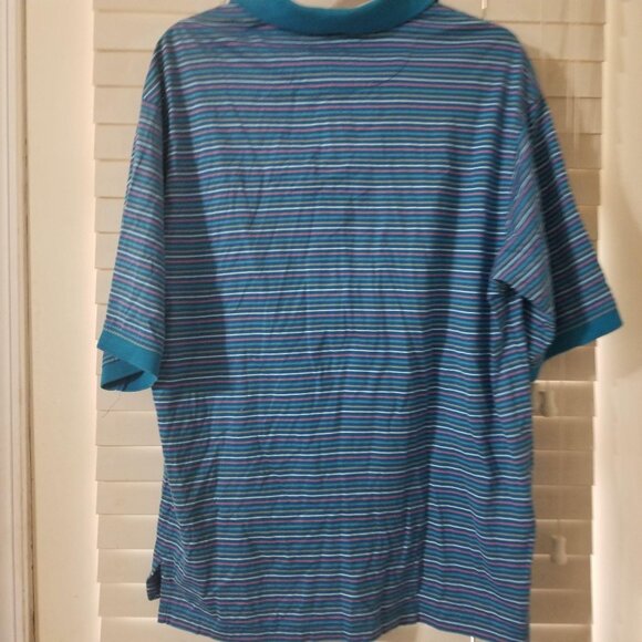 Alan Flusser Striped Polo Shirt M Multicolor 100% Cotton Short Sleeve Button Col - Picture 2 of 3